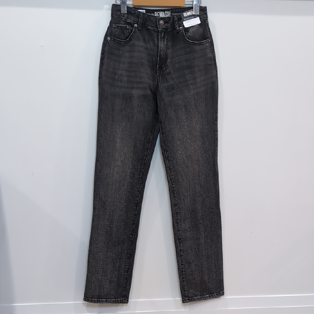 REWASH | Women's Charcoal Acid Wash 90's Straight Super High Rise Jeans